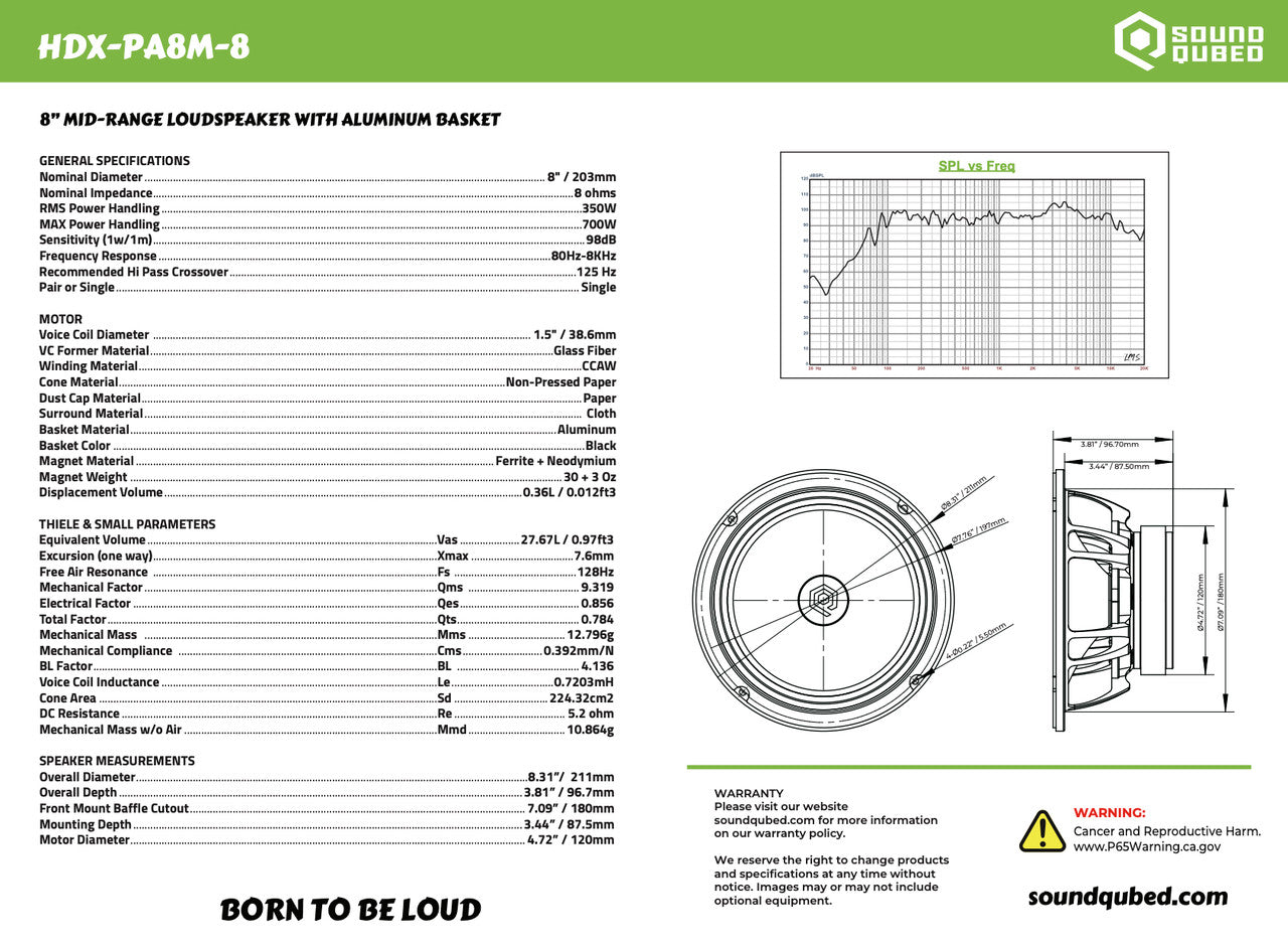 SOUNDQUBED HDX Series Pro Audio 8" Speaker (single)