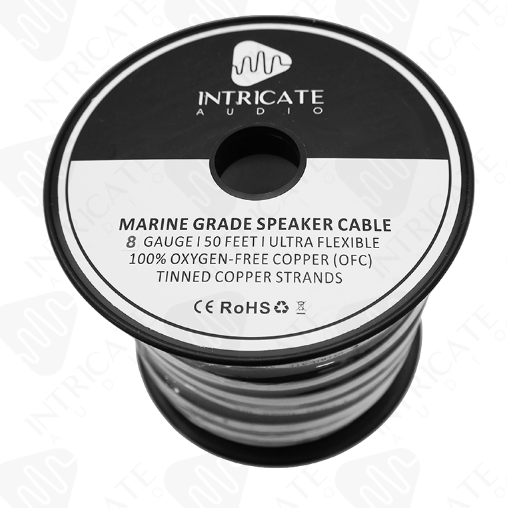 8 Gauge Tinned OFC Speaker Wire - 50FT White/Black